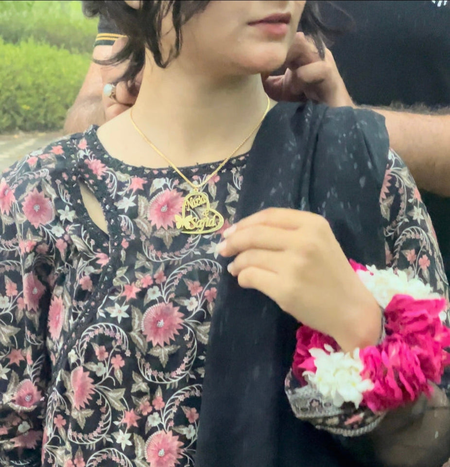 Butterfly Couple Heart Name  Necklace