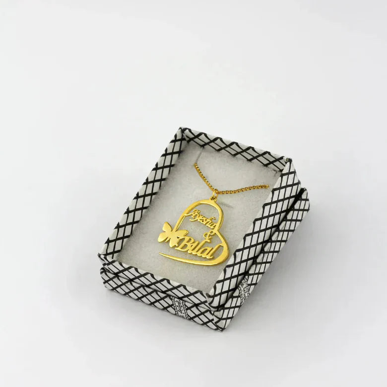 Butterfly Couple Heart Name  Necklace