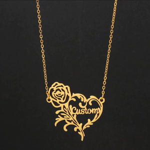 Customised Name Necklace Rose And Heart