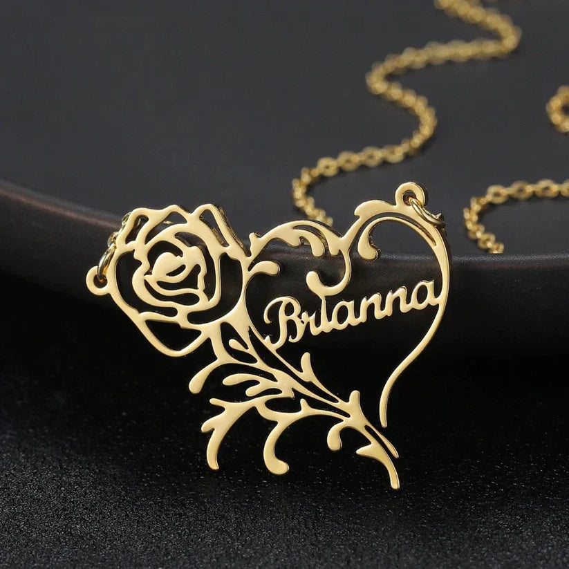 Customised Name Necklace Rose And Heart